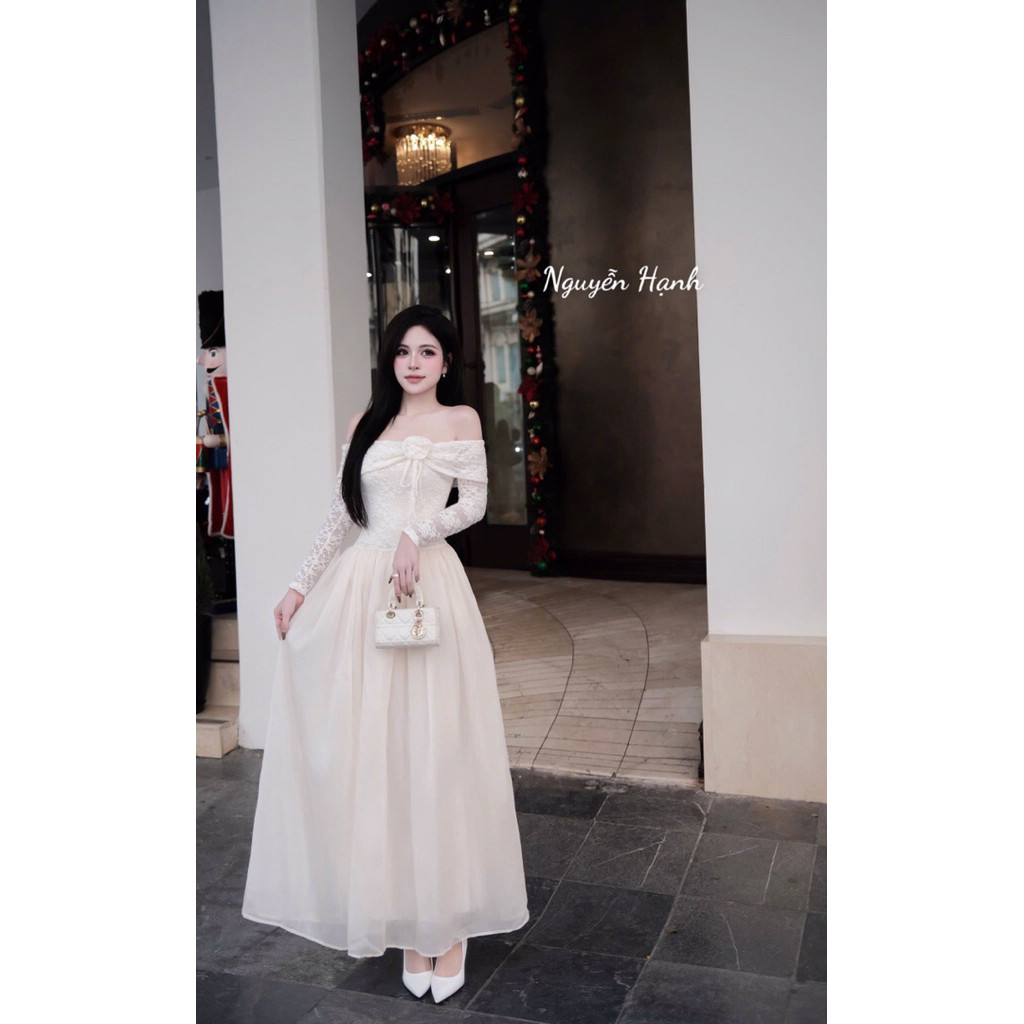 ĐẦM REN TRỄ VAI ĐÍNH HOA TÙNG TƠ XOÈ DÀI  BYJOLIE