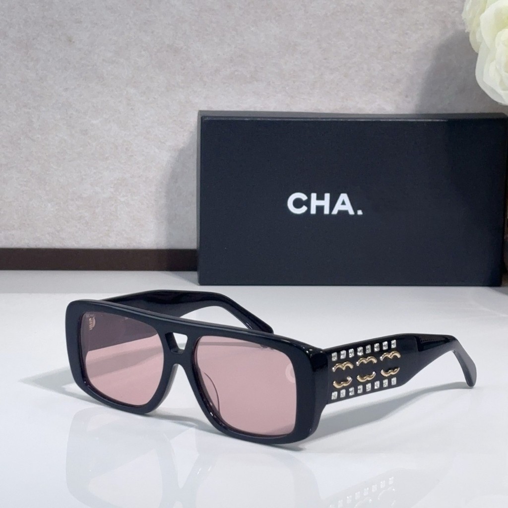 CH Fashionable Personality Square Double Bridge Diamond-Studded Sunglasses New Model Aviator Sunglas
