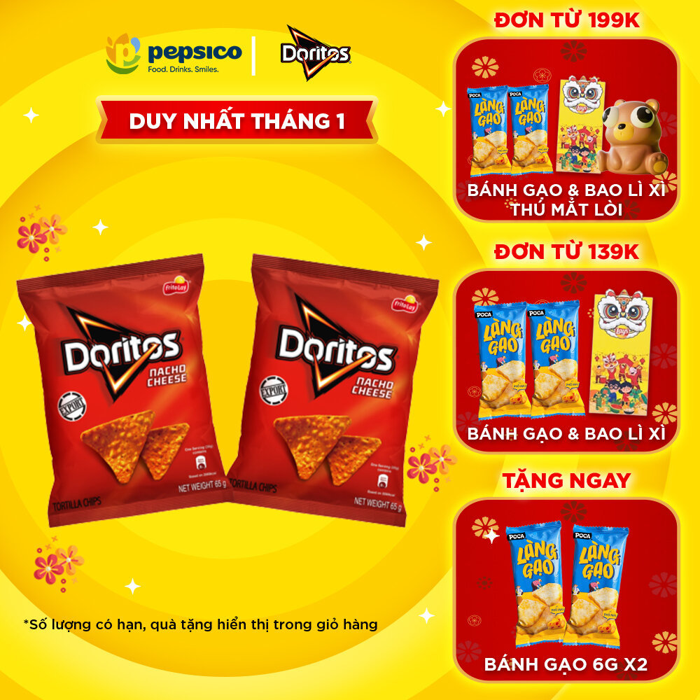 Combo 2 gói snack Ngô Giòn Doritos 65G vị Nacho Cheese/Taco - snack tortilla tẩm vị đậm đà kiểu Mỹ