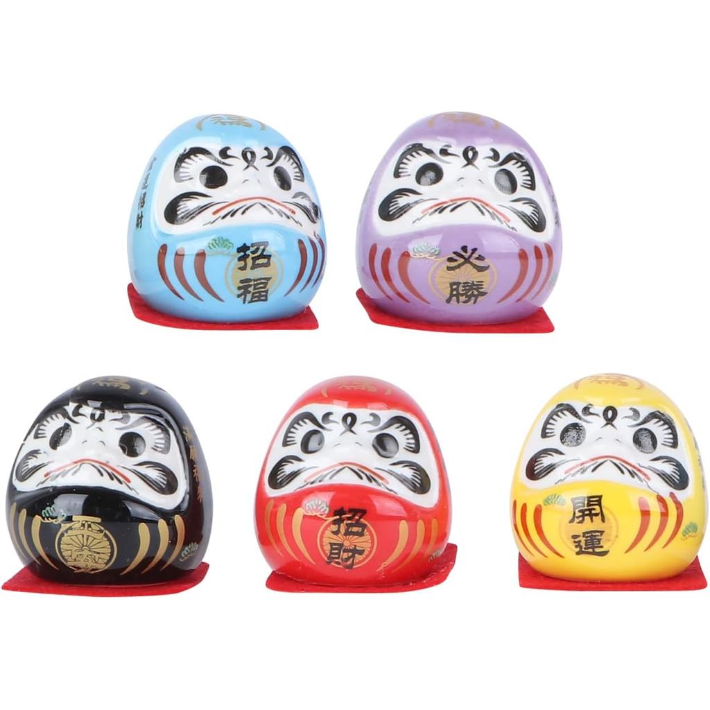 HOMSFOU Daruma Hình 5 Chiếc Mini Daruma Nhật Bản Daruma Gốm Sứ Daruma May Mắn Búp Bê Nhỏ Daruma Búp 