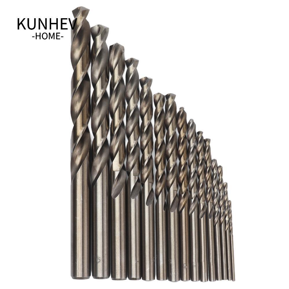 Bộ mũi khoan KUNHEV 15 chiếc M35 HSS, Bộ mũi khoan coban phạm vi kích thước 1,5-10mm, Bộ mũi khoan d