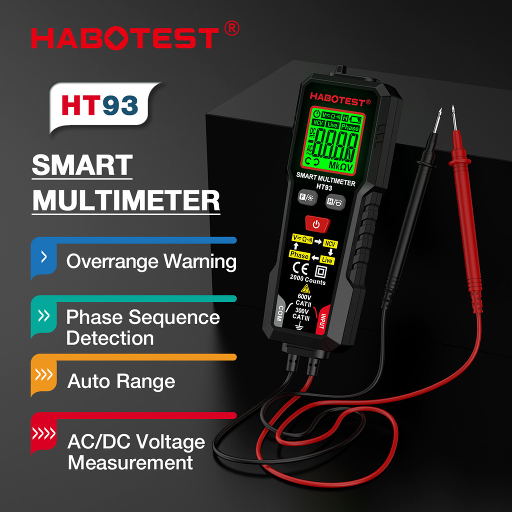 Habotest HT93 Máy đo điện áp vạn năng kỹ thuật số thông minh 2000 Máy đo điện áp đếm NCV