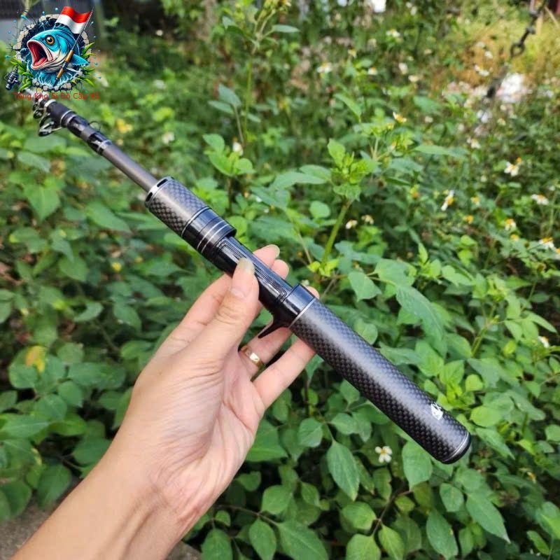 Cần câu lure rút gọn V3 Black carbon cao cấp 27cm - Cần UL siêu nhẹ, tiện dụng cho câu cá.