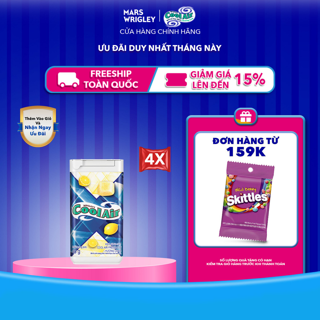 Combo 4 Kẹo Sing-Gum Cool Air Fresh Cube Lemon - Hương Chanh 40g