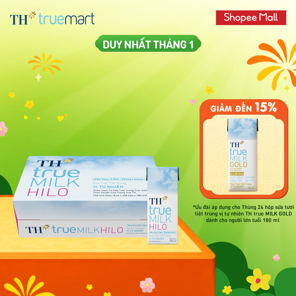 [Freeship HCM, HN, ĐN] Thùng 48 hộp sữa tươi tiệt trùng TH true MILK HILO vị tự nhiên 180 ml (180 ml