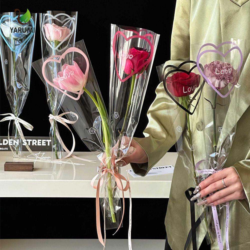 ALISON 50 Túi Gói Bó Hoa Đơn, Túi Bao Bì Hoa Chống Thấm Nước Trong Suốt, Túi Đựng Hoa Lễ Hội Lãng Mạ