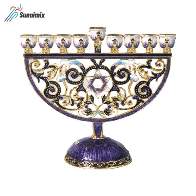 Vẽ Tay Menorah Candelabrum Tôn Giáo Bejeweled 9 Nhánh Chân Nến Đảng Bàn Trung Tâm Đồ Trang Trí