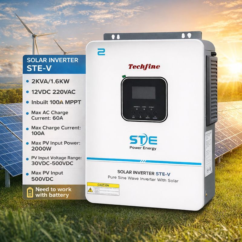 INVERTER SOLAR TECHFINE STE-V 1.6KW/12V - TÍCH HỢP SẠC MPPT 60A - PURE SINE WAVE CHẠY BỀN ỔN ĐỊNH - 