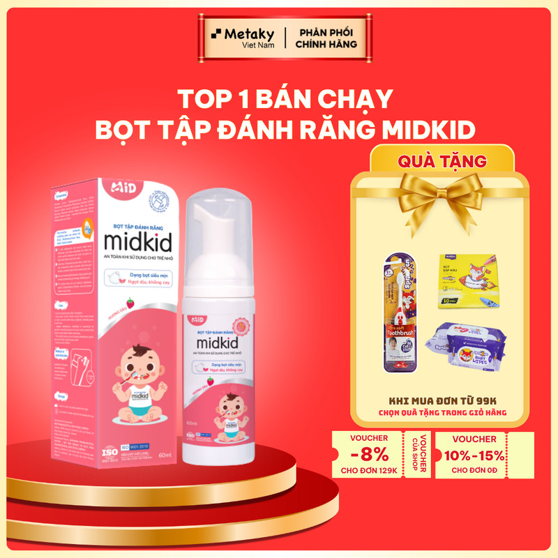 [Mới Về] Bọt Tập Đánh Răng Midkid 60ml Vị Dâu Bọt Mịn Tan Nhanh Lành Tính Cho Bé Từ 1 Tuổi