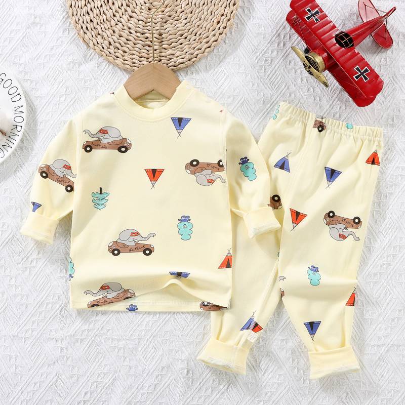 Spring and Autumn Pure Cotton Boneless Two-Piece Long Sleeve Homewear Baby Medium and Large Children