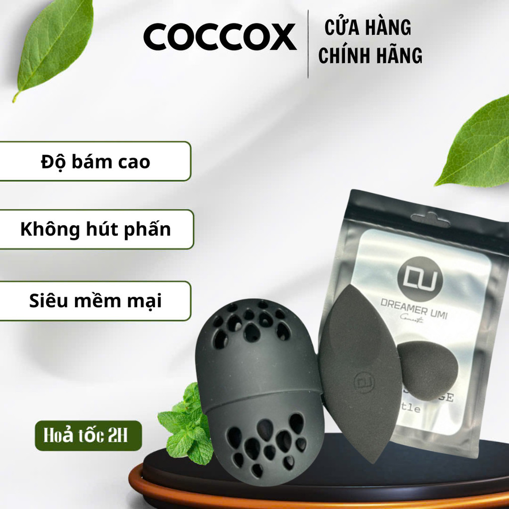 Set hai mút đánh kem nền DREAMER Umi  mút tán kem nền mút đen kèm hộp Coccoxshop