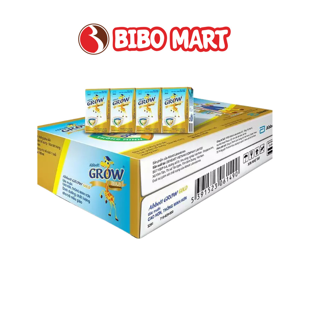 [KOL] Thùng 48 Hộp Sữa Abbott Grow Gold Hương Vani Pha Sẵn Tăng Chiều Cao Hộp 110ml 180ml - Bibomart