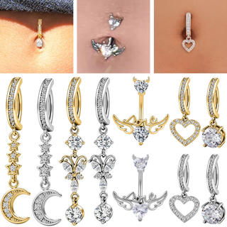 Nhẫn rốn thép không gỉ 10mm, thiết kế mặt trăng, dành cho piercing rốn