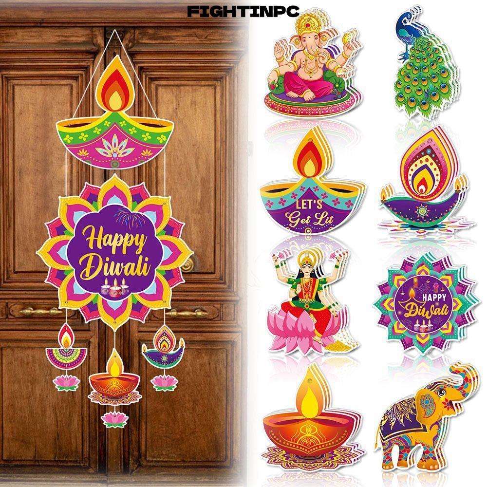 FIGHTINPC Diwali Treo Đồ Trang Trí, DIY Happy Diwali Diwali Cửa Treo Mặt Dây, Giấy Deepavali Trang T