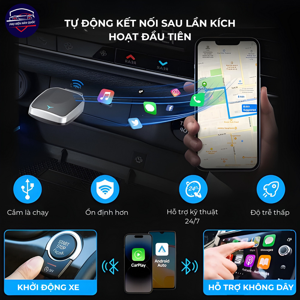 Bộ kết nối Carplay không dây Cronus, Apple Carplay & Android Auto, WIFI6+Bluetooth 5.4 BH 6 tháng