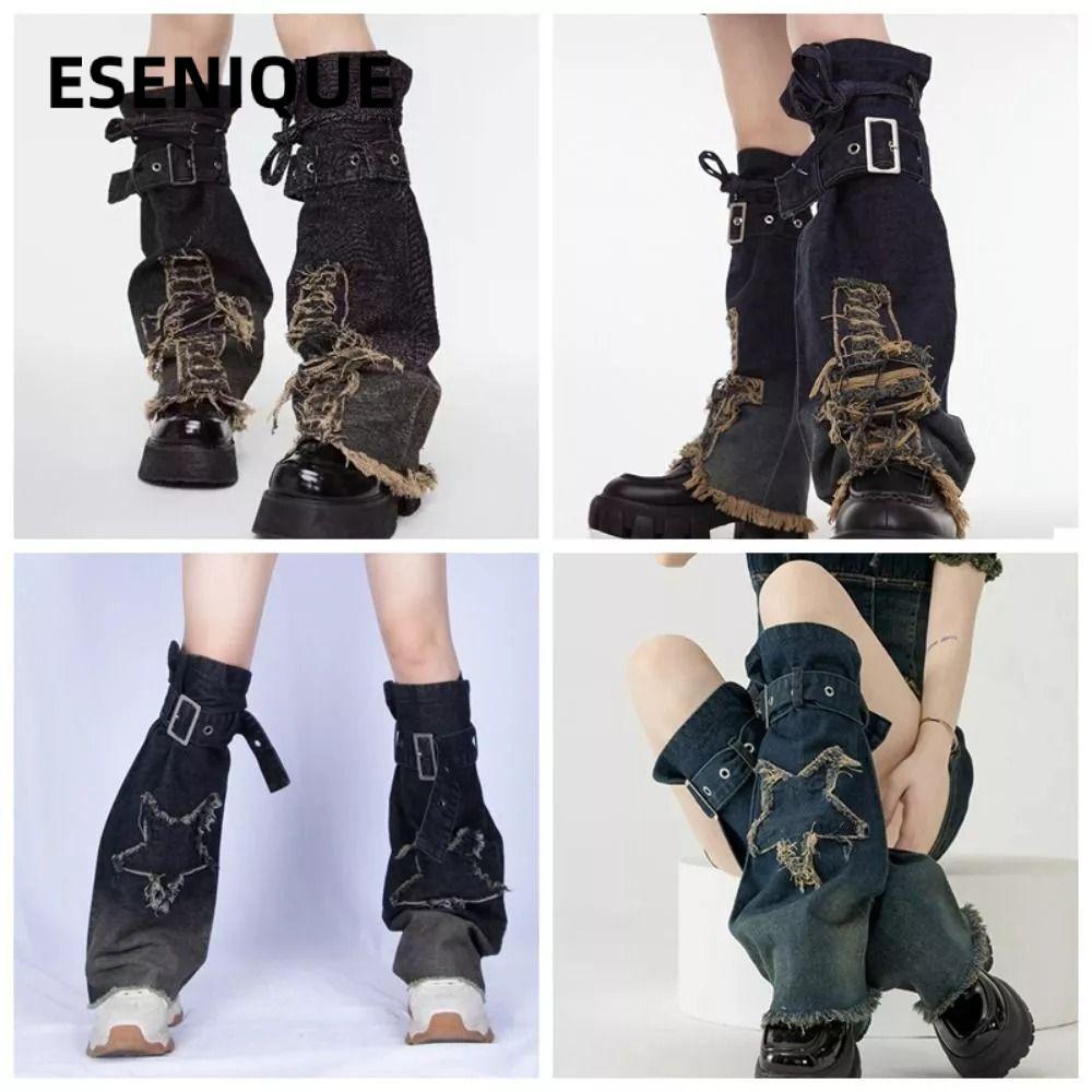 ESENIQUE Y2K Quần Legging Denim Chéo, Style Ngọt Ngào Cho Cowgirl Thời Trang