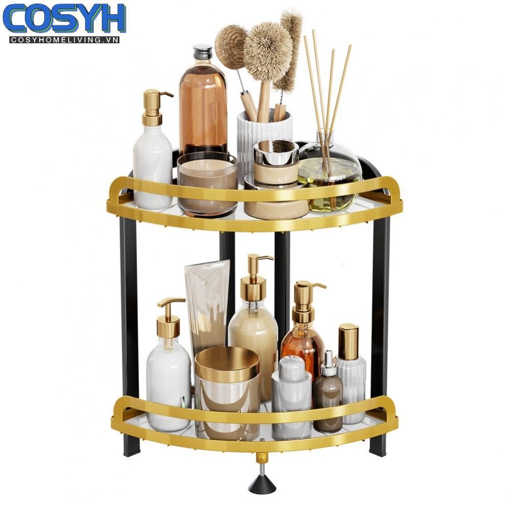 <cosyh>Corner Shelf Organizer 2 Tier Black for Bathroom Kitchen Storage with Iron Frame