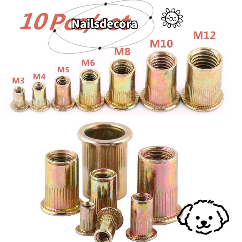 NAILS 10 Chiếc Thép Carbon Rivnut, Chèn Nutsert Cap Bộ Dụng Cụ Đầu Phẳng Rivnut, M3 M4 M5 M6 M8 M10 