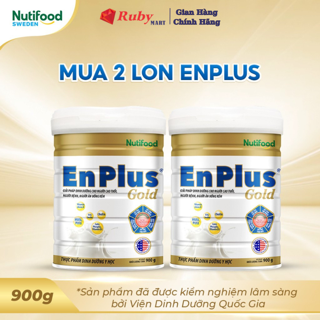 Combo 2 Lon Sữa EnPlus Gold (900g) - Nutifood, Dinh Dưỡng Y Học Toàn Diện Cho Người Lớn Tuổi
