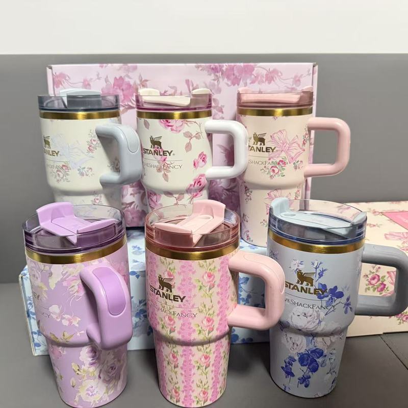Hàng sẵn có mini Stanley Stanley Thermos Cup 20oz Hoa Phong Cách Mới Love Garden Co-Branded G