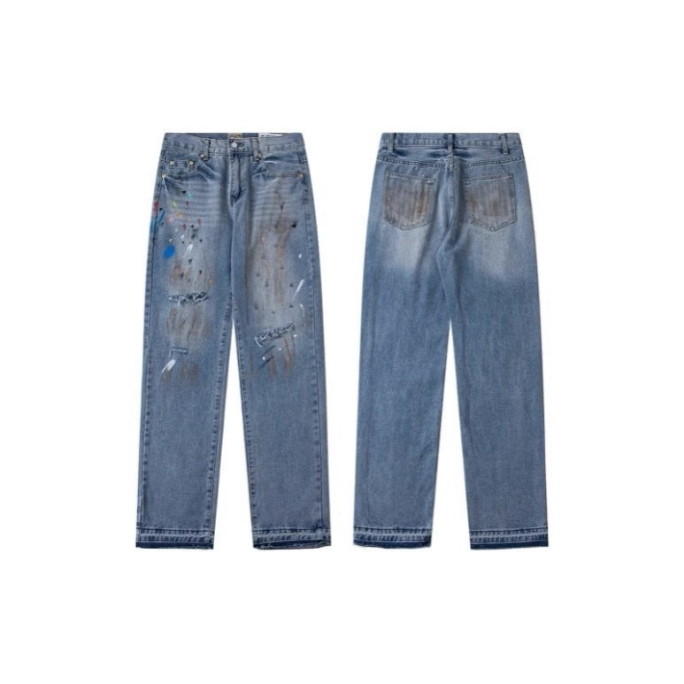 4NYI American Style gallery dept Ripped and splattered denim jeans vibe Men's loose straight-leg hig