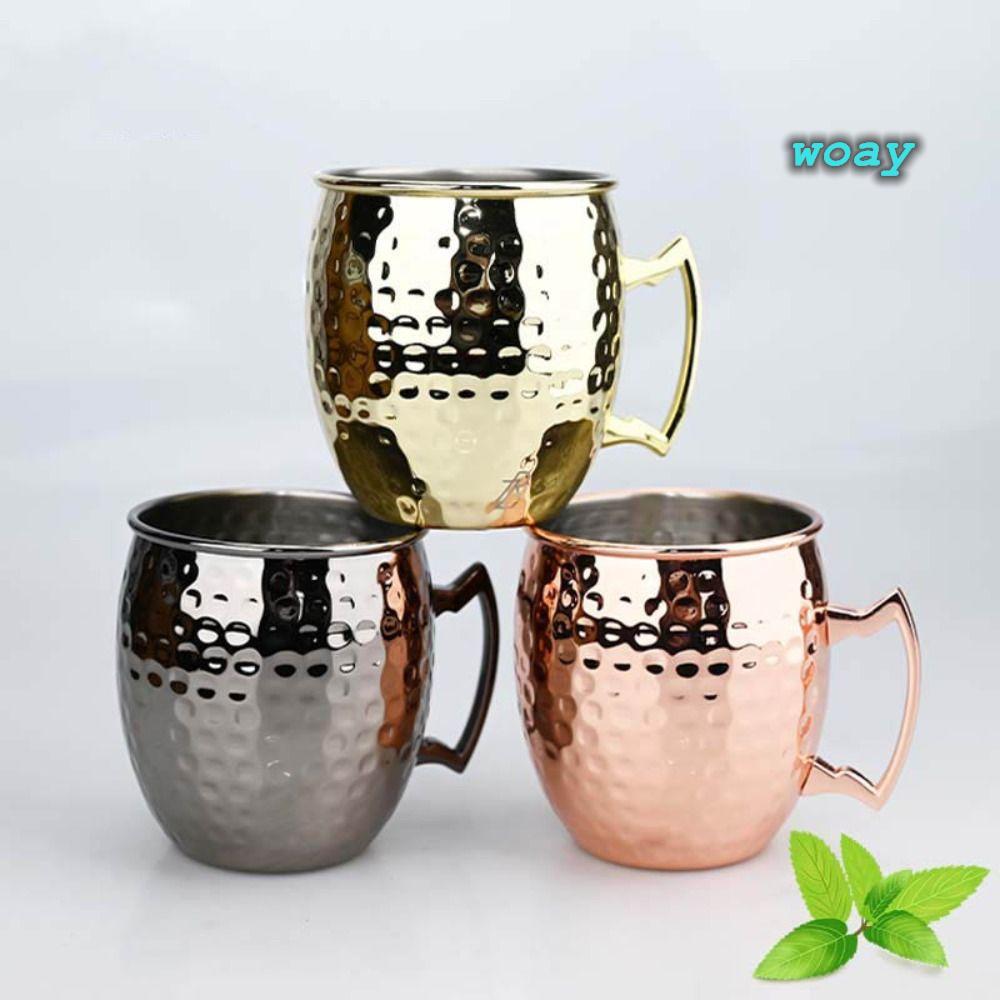 Cốc WOAY, Cốc đồng nguyên chất thủ công dày, có tay cầm đinh tán chắc chắn Moscow Mule Brushed Ngoại