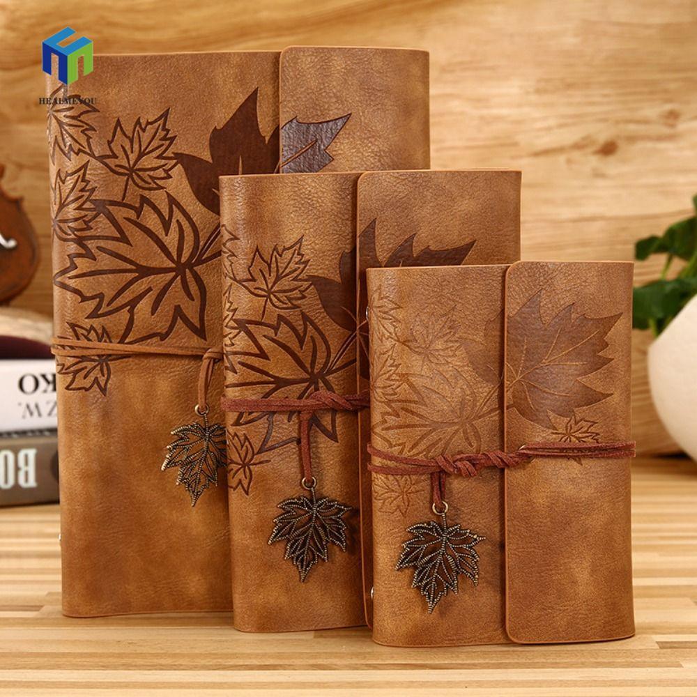 HEALMEYOU Travelers Vintage Notebook, A7 / A6 / A5 Kraft Paper PU Leather Kraft Notebook, Loose-leaf