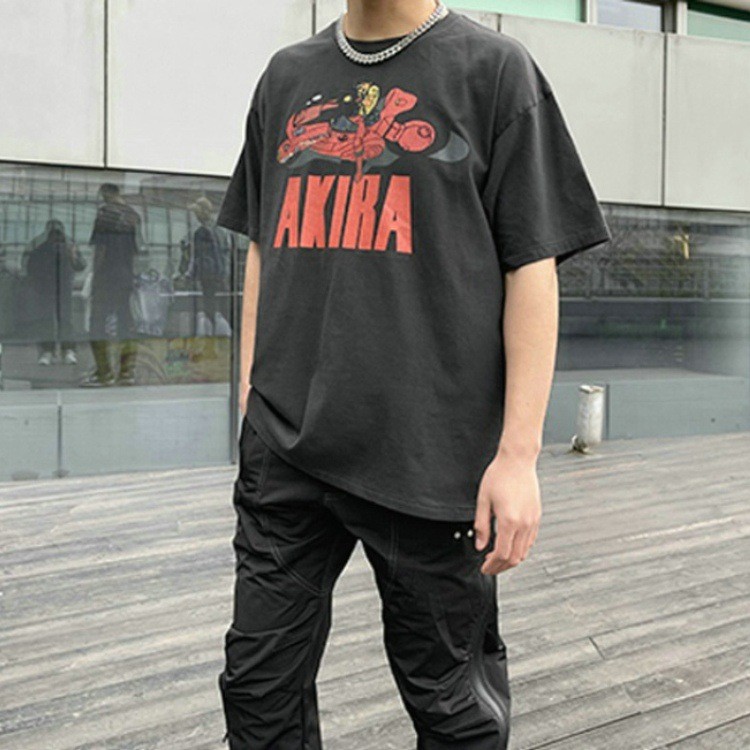 LQKI Vintage Akira Akira Washed vtg Distressed vintage loose fit men's clothing fog Short Sleeve T S