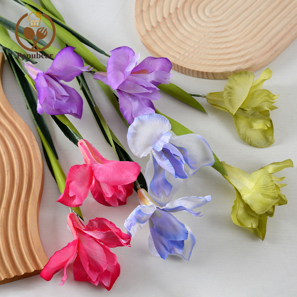 Popubear Hoa Chất Lượng Cao Thực Tế Hoa Iris Nhân Tạo Hoa Iris Bó Hoa 2 Đầu Thân Dài Hoa Lụa Giả Cho