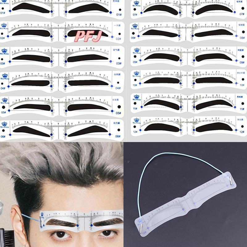 PFJ 12 Chiếc Có Thể Tái Sử Dụng Lông Mày Shaper DIY Thước Mềm Brow Definer Lông Mày Tem Thẻ Thước Mề