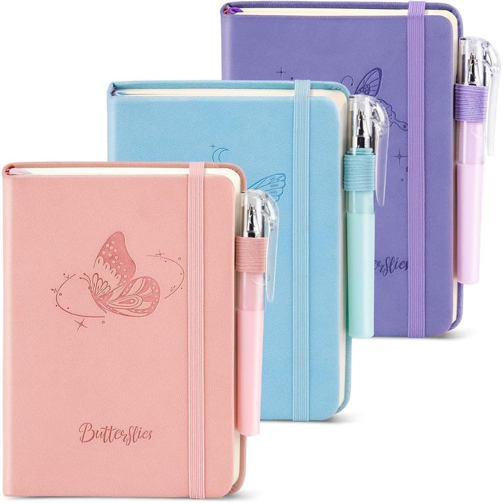 Sổ tay nhỏ College Ruled, 3 gói (3 màu) 3.7x5.7 in Pocket Notebook A6 Butterfly Journaling Notebooks