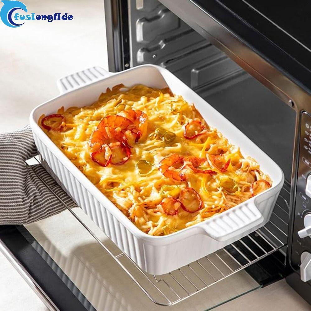 RAYNAG Đĩa nướng RAYNAG, được làm sâu có tay cầm Khay nướng bằng gốm, Họa tiết sọc hình chữ nhật đa 