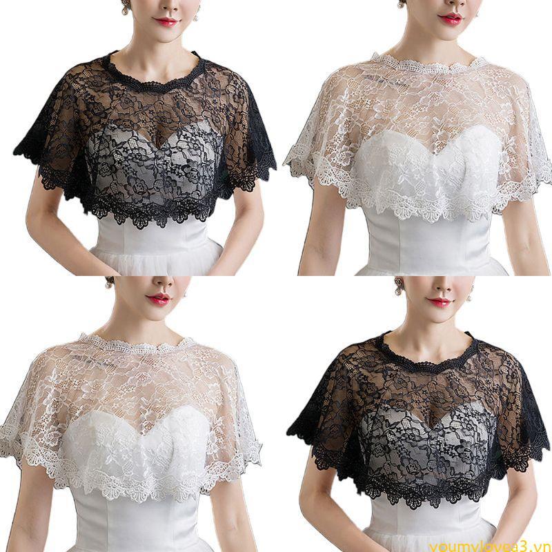 Áo shrug bolero nữ thêu hoa ren mũi quấn, phù hợp tiệc cưới và prom