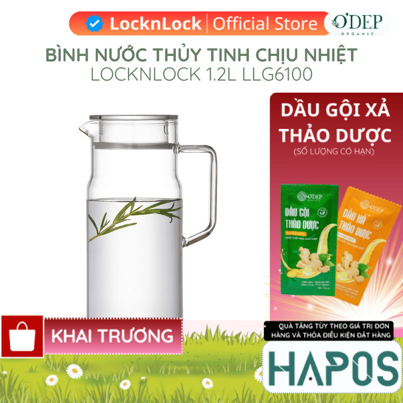 Bình nước thuỷ tinh LocknLock 1.2L chịu nhiệt Metro Glass LLG6100 - HAPOS HBE