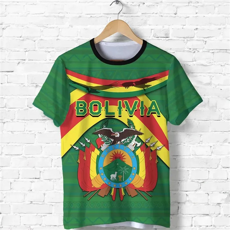 Áo thun nam Bolivia Áo thun dáng rộng cổ tròn Cờ Bolivia Áo thun ngắn tay Quần áo Áo quá khổ Áo thun