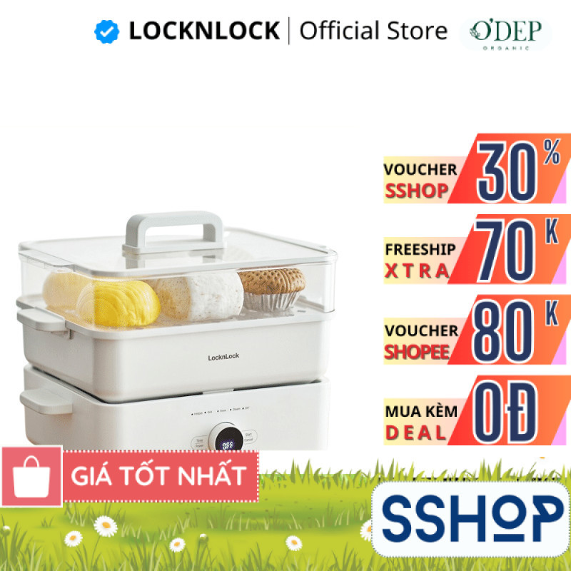 Nồi lẩu đa năng 4.5L Bianco phủ sứ LocknLock, Hàng chính hãng, chống dính, tay cầm cách nhiệt EJP154