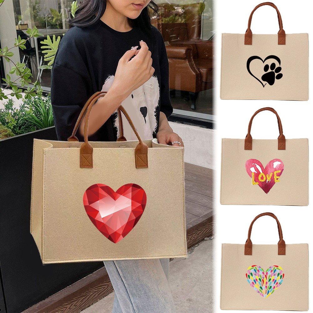 Commuter shopping bag Large capacity 【Lowest price】 In stock Exquisite print Thickened Felt tote bag