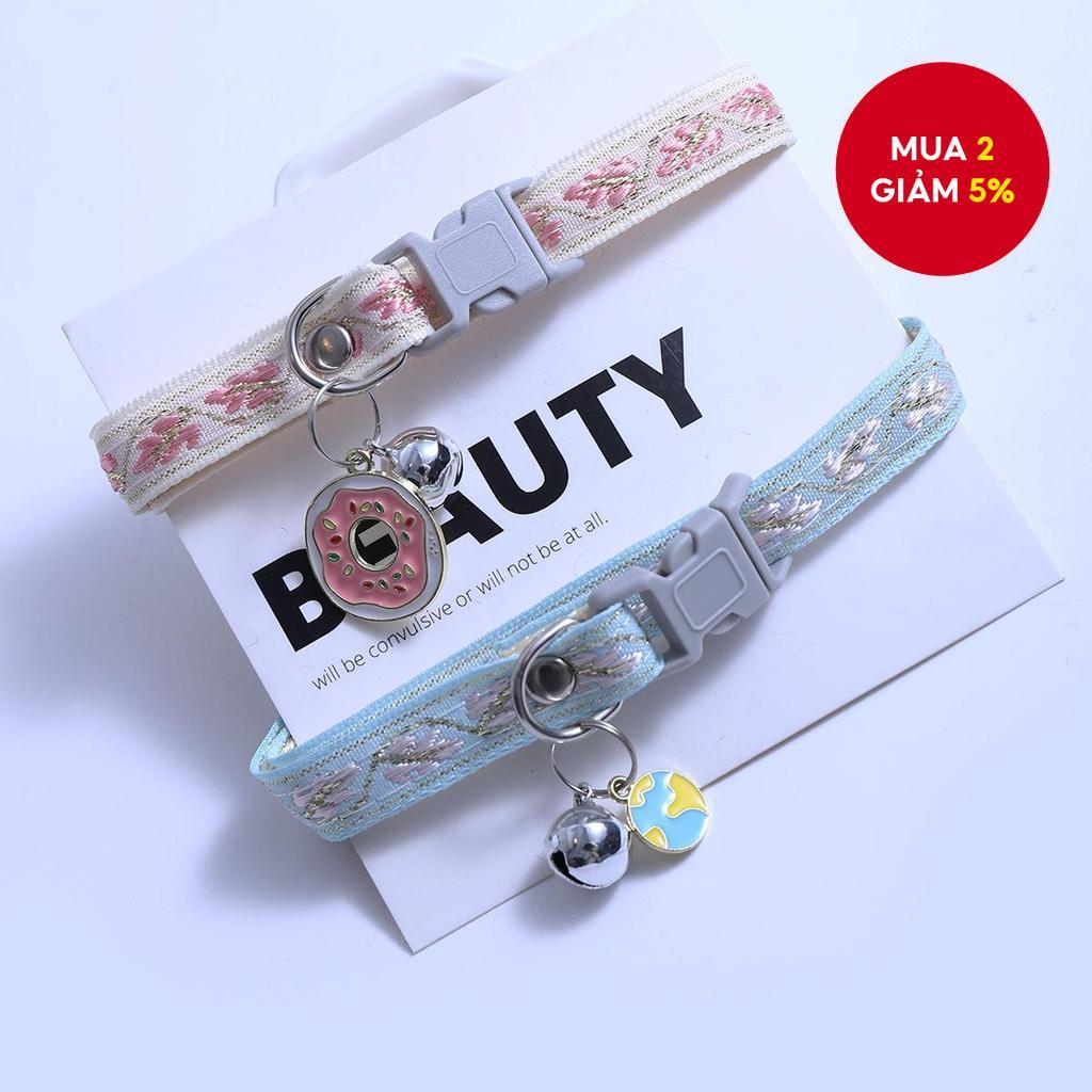  Bộ 2 vòng cổ điều chỉnh hoa văn hoa, khóa phẳng màu xám, kèm mặt dây bánh donut hình trứng/tim dễ thương, vòng cổ cho mèo/chó nhỏ (không thẻ)