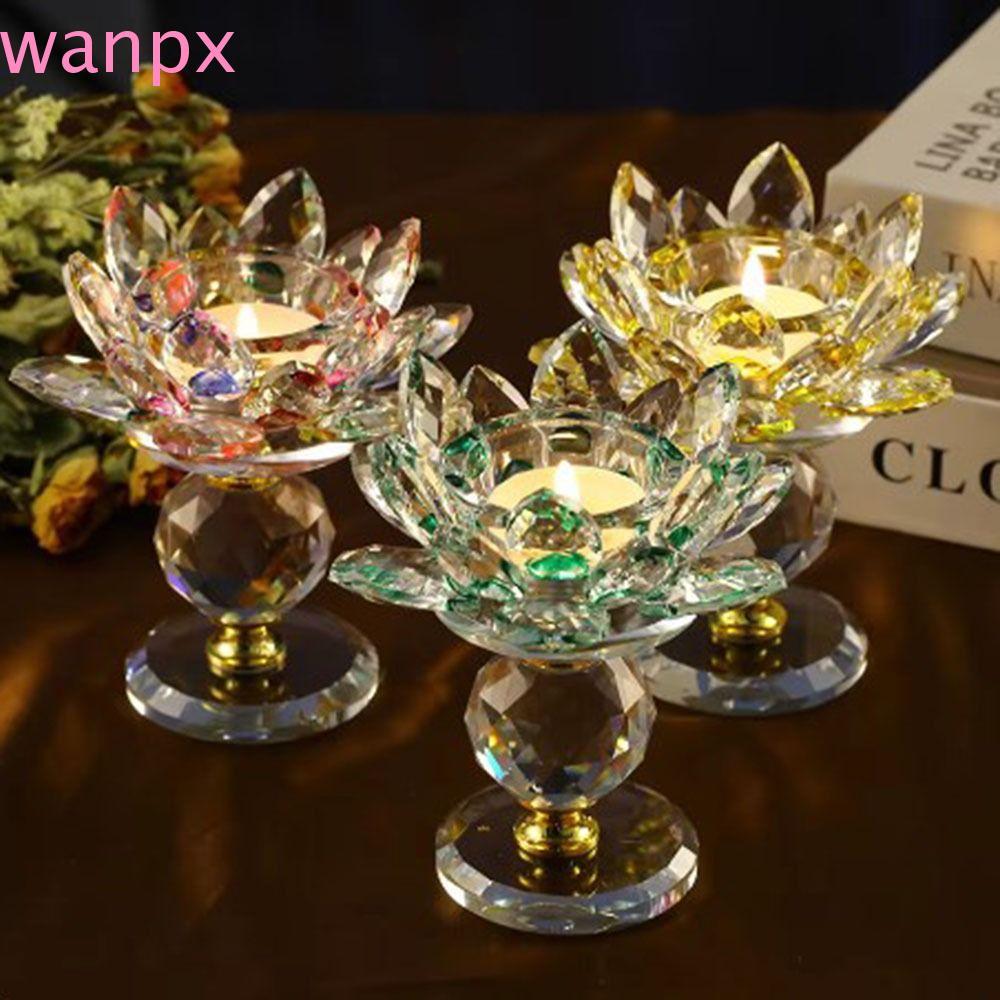 WANPX Crystal Lotus Candle Holder, Hoom Decor Glass Lotus Flower Candlestick, Phong cách lấp lánh 8 