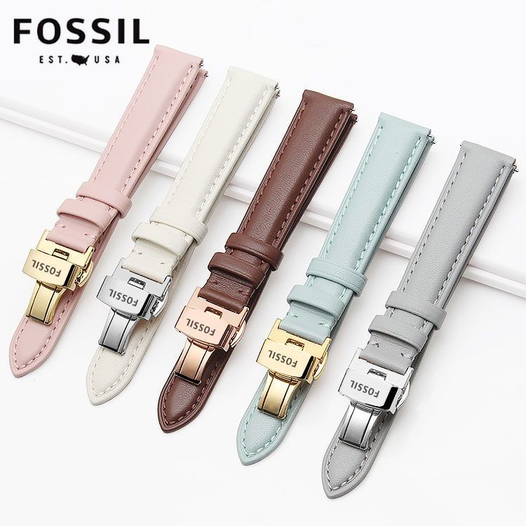 1/9✈Dây đeo đồng hồ Fossil Fosil Da thật dành cho nữ Khóa bướm ES4433 ES4502 ES534 Dây đeo da bò