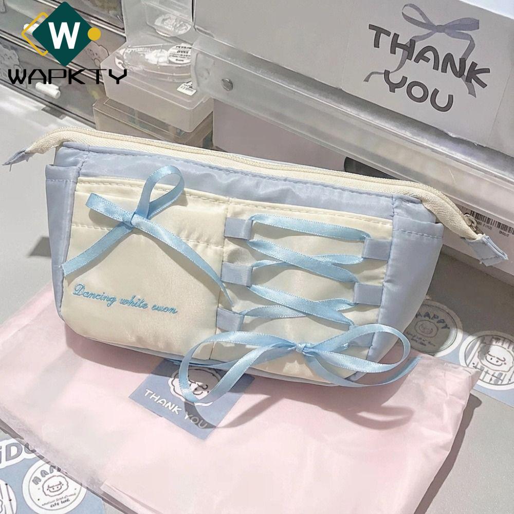 Túi đựng bút WAPKTY, Nơ Ribbon Bút chì dung lượng lớn, Túi văn phòng phẩm phong cách múa ba lê màu x