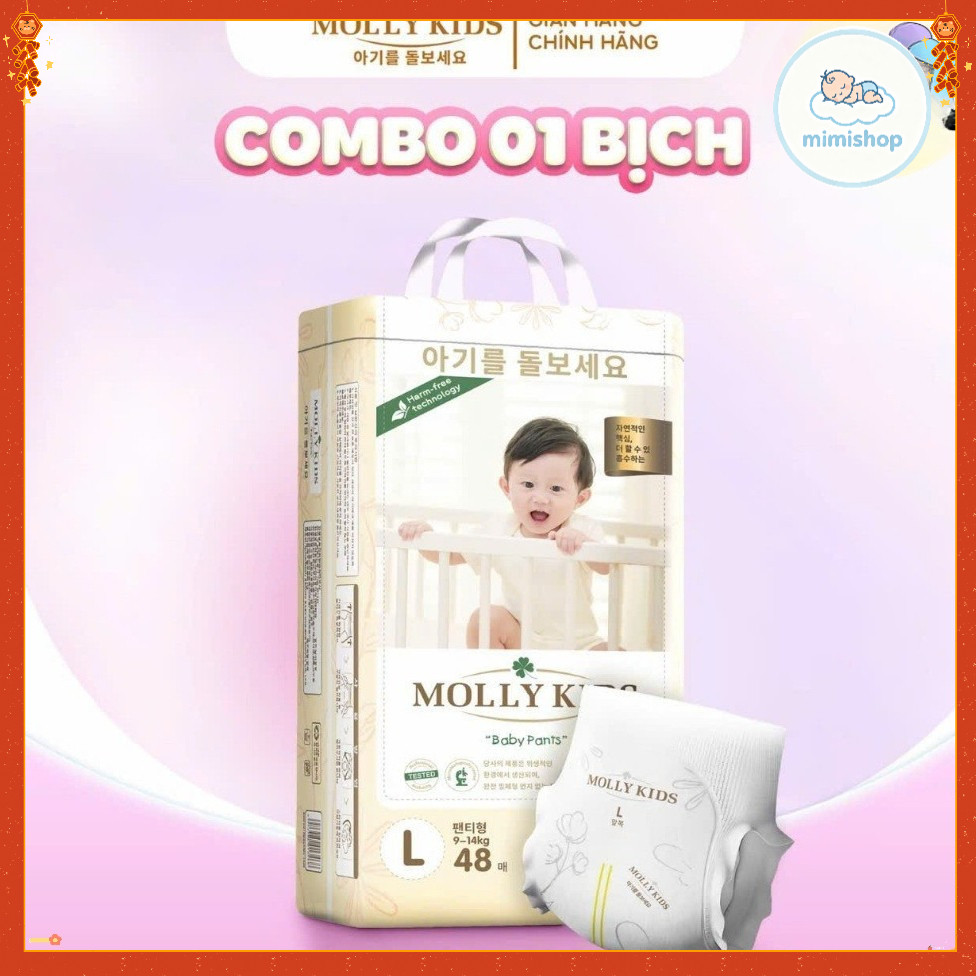Tã Bỉm MOLLY KIDS, Bỉm Dán/Quần Công Nghệ Hàn Quốc Thấm Hút Tốt, Chống Hăm, Chống Tràn