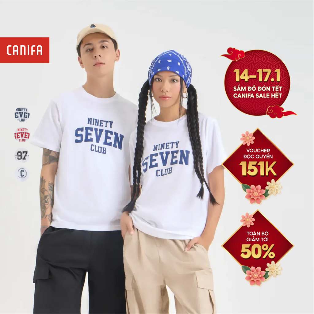 Áo phông unisex CANIFA áo thun cotton dáng boxy có hình in CANIFA 5TS24S011