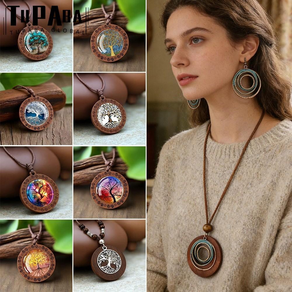 Vòng cổ mặt dây chuyền bằng gỗ Tupaba, style boho cổ điển, phù hợp nam giới