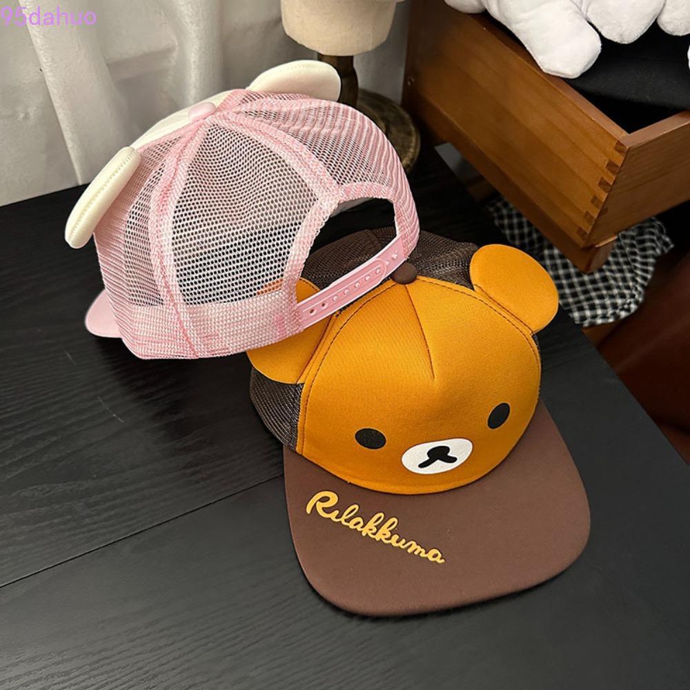 Mũ bóng chày DAHUO Rilakkuma, Mũ gấu thư giãn hoạt hình chống nắng, Mũ gấu lưới có đỉnh thời trang M