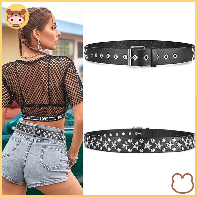 Aosun Rivet Hollow Bullet Punk Belt - Thắt lưng da đính đá Gothic có thể điều chỉnh cho nữ EN
