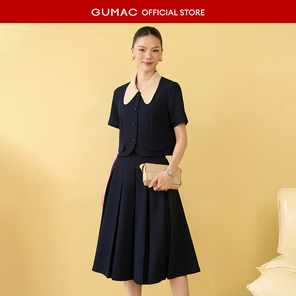 Set lẻ Áo kiểu nữ GUMAC cổ sen phối  AF10013 - Chân váy nữ GUMAC xếp ly  VF10012