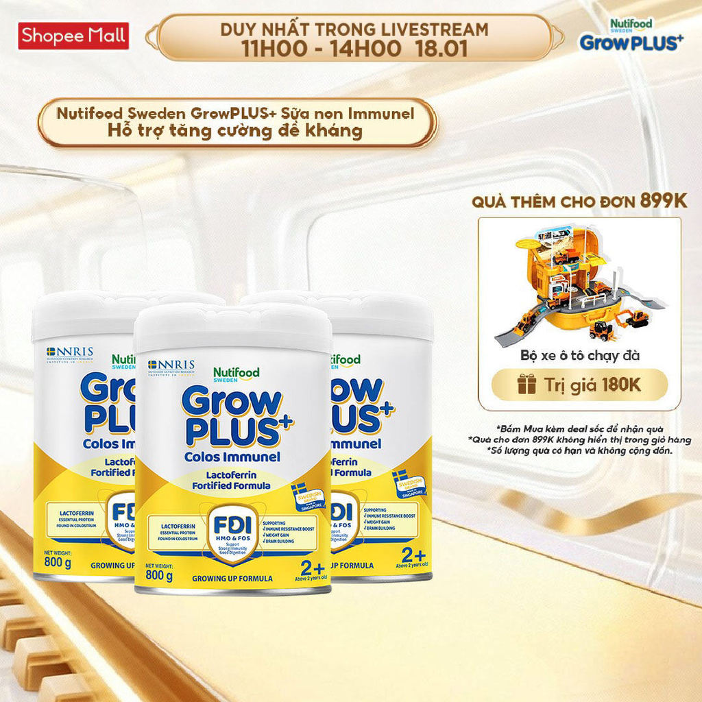 Combo 3 Sữa Bột Nutifood Sweden GrowPLUS+ Sữa Non Immunel trên 2 tuổi lon 800 g (Bao bì tuỳ lô hàng)