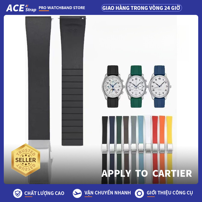 Áp dụng cho CARTIER, 20mm Unisex Flat-End Quick-Release Fluoroelastomer Dây đeo đồng hồ cho Tank / S