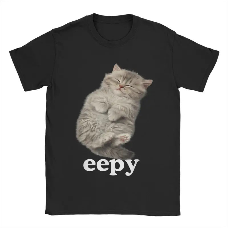 Áo nam Eepy Cat Sleepy Meme Tay Ngắn Cổ Tròn Nam Bông Tai Kẹp Thoáng Khí Áo Sơ Mi